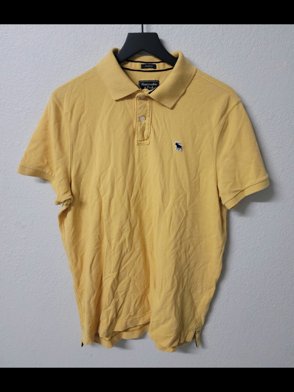 Abercrombie Fitch Muscle Fit Solid Yellow Polo Shirt Moose Logo Men's 2XL